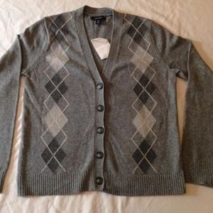 New Land's End Women's Grey Argyle Cardigan Size S